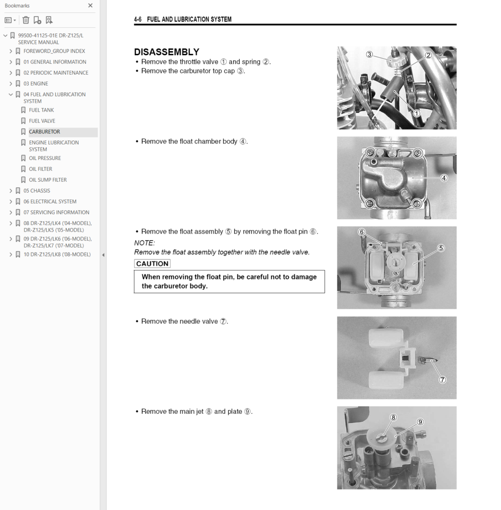 03-08 Suzuki DRZ125 service repair manual sample page